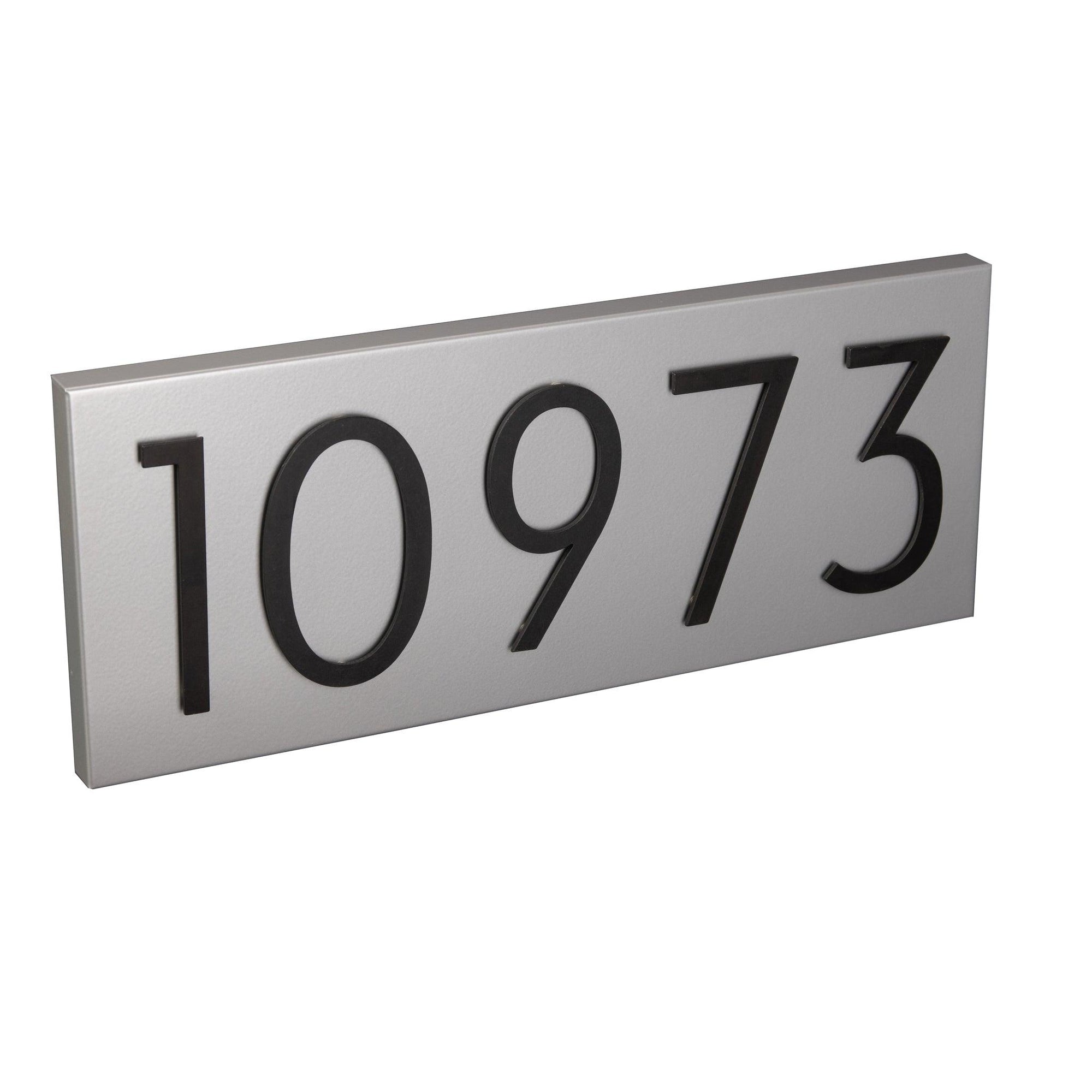 anodized aluminum effect address plaque with black numbers