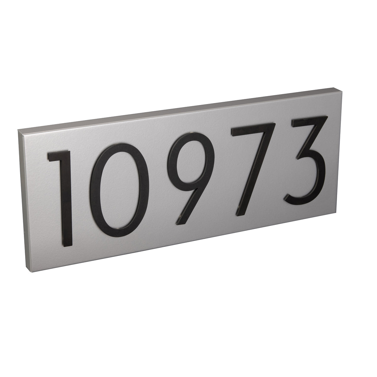 anodized aluminum effect address plaque with black numbers