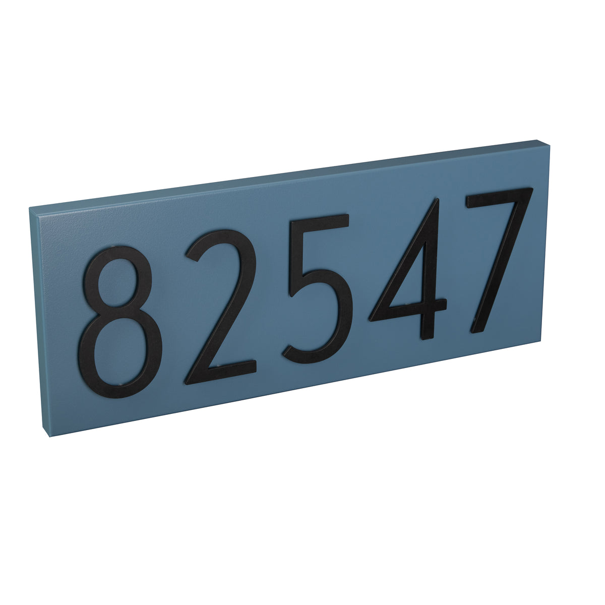 satin blue address plaque with black numbers