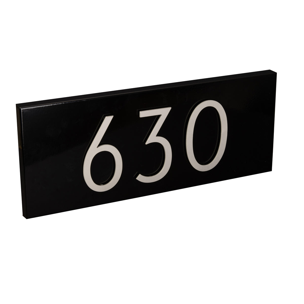 black address plaque with silver numbers