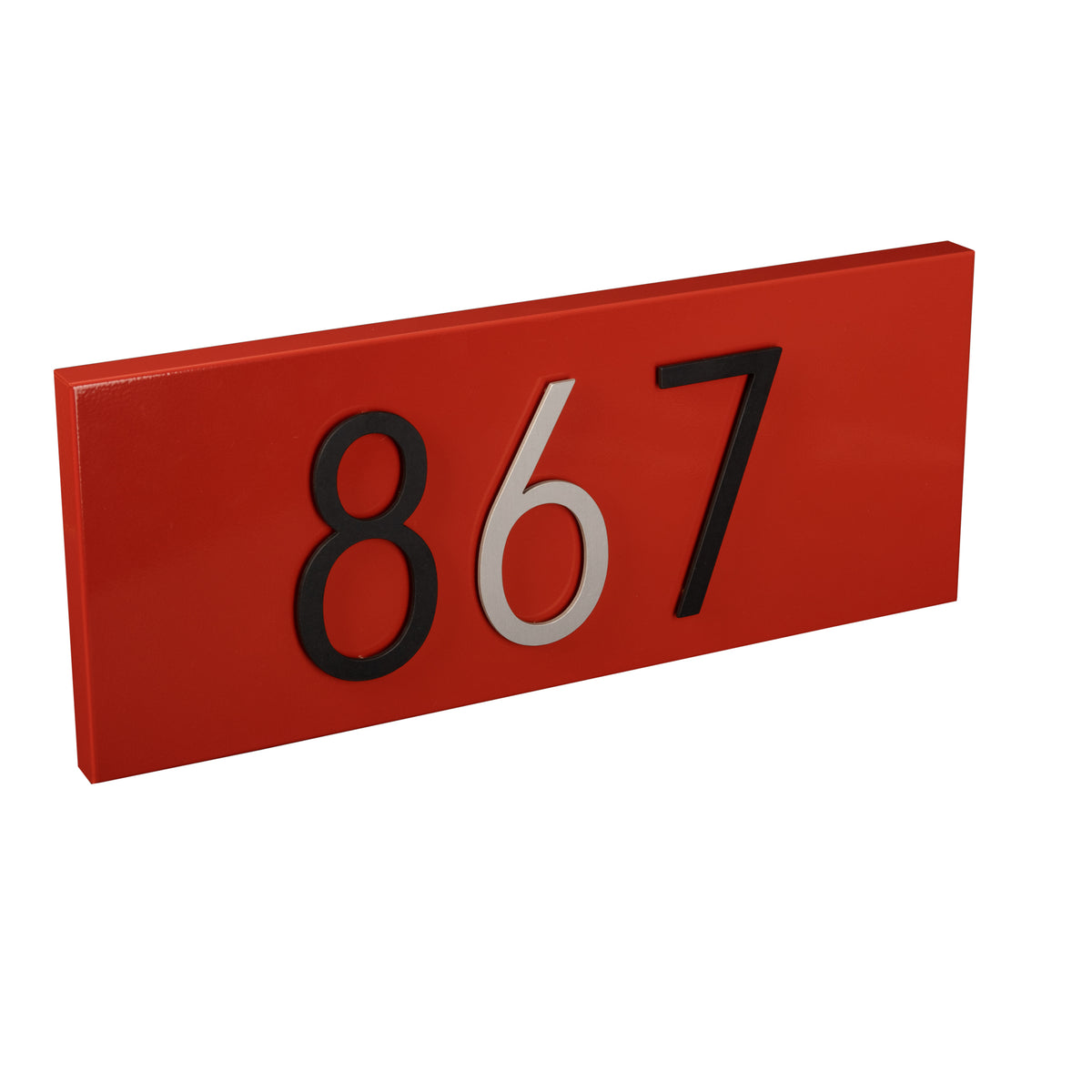 paprika address plaque with black and silver numbers