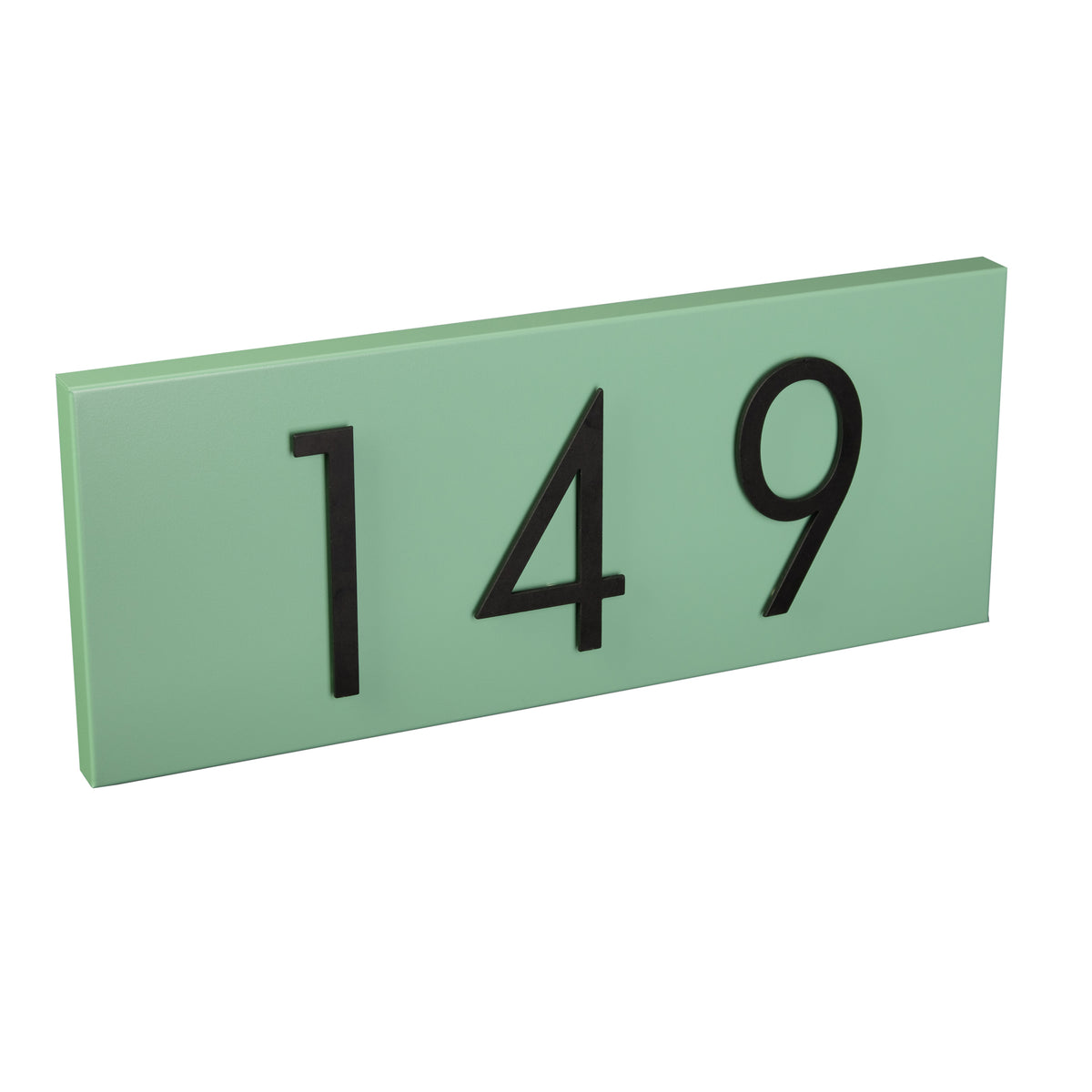satin green address plaque with black numbers