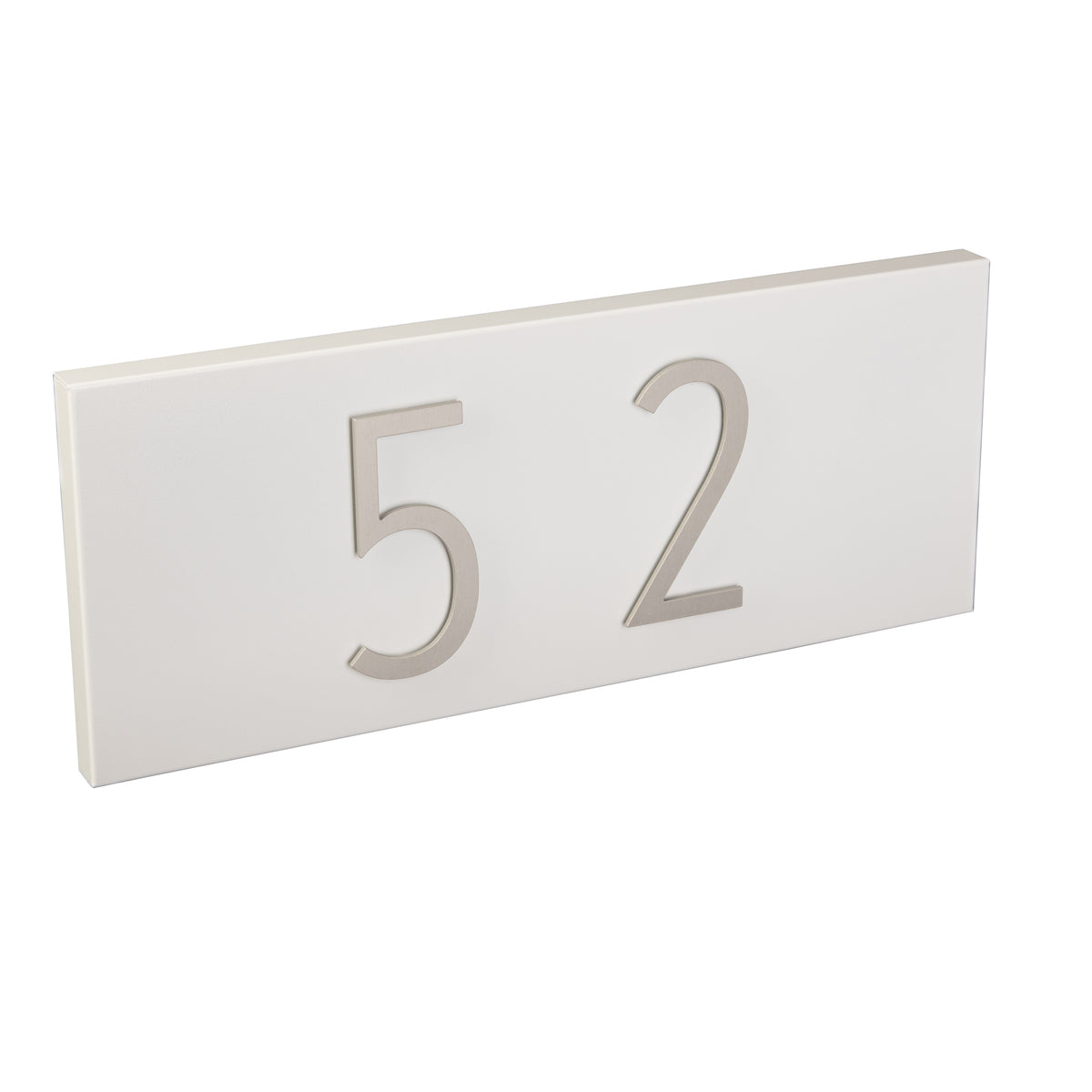 satin white address plaque with silver numbers