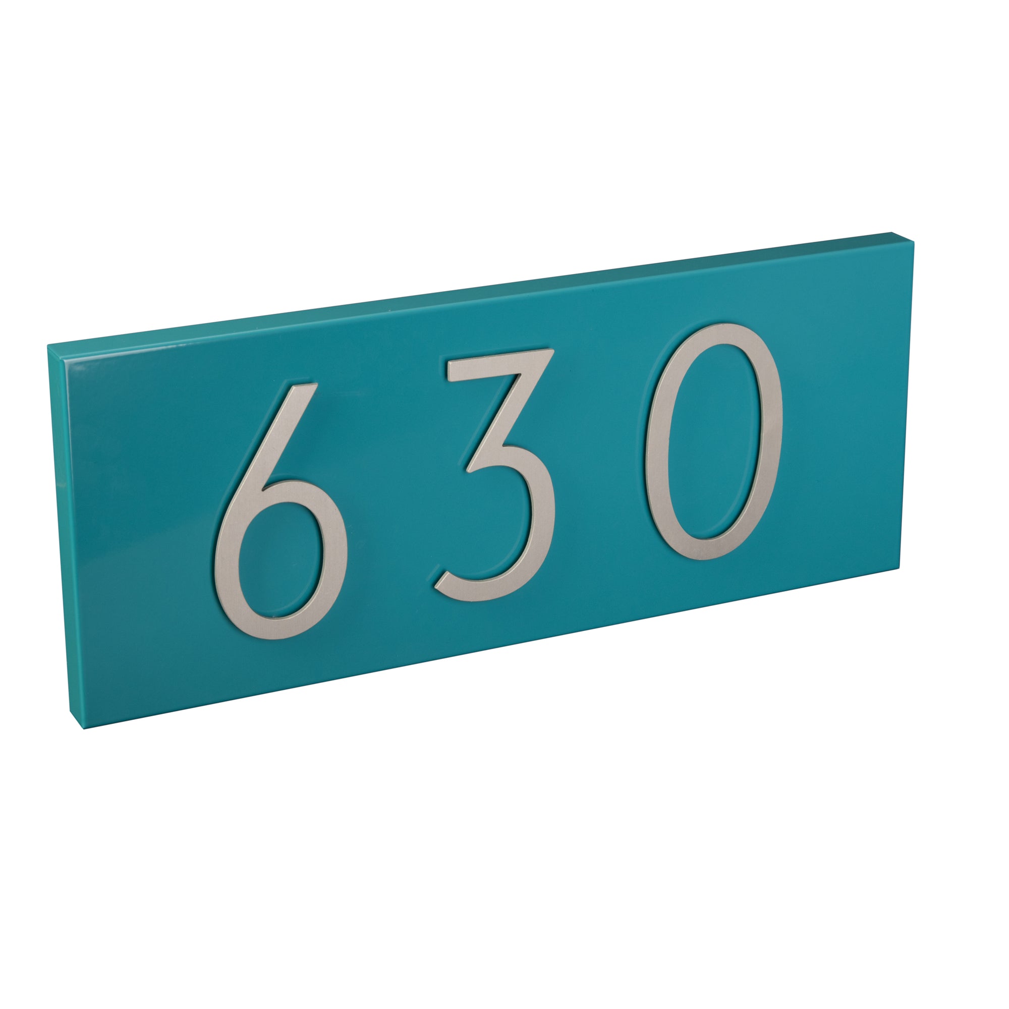 turquoise address plaque with silver numbers